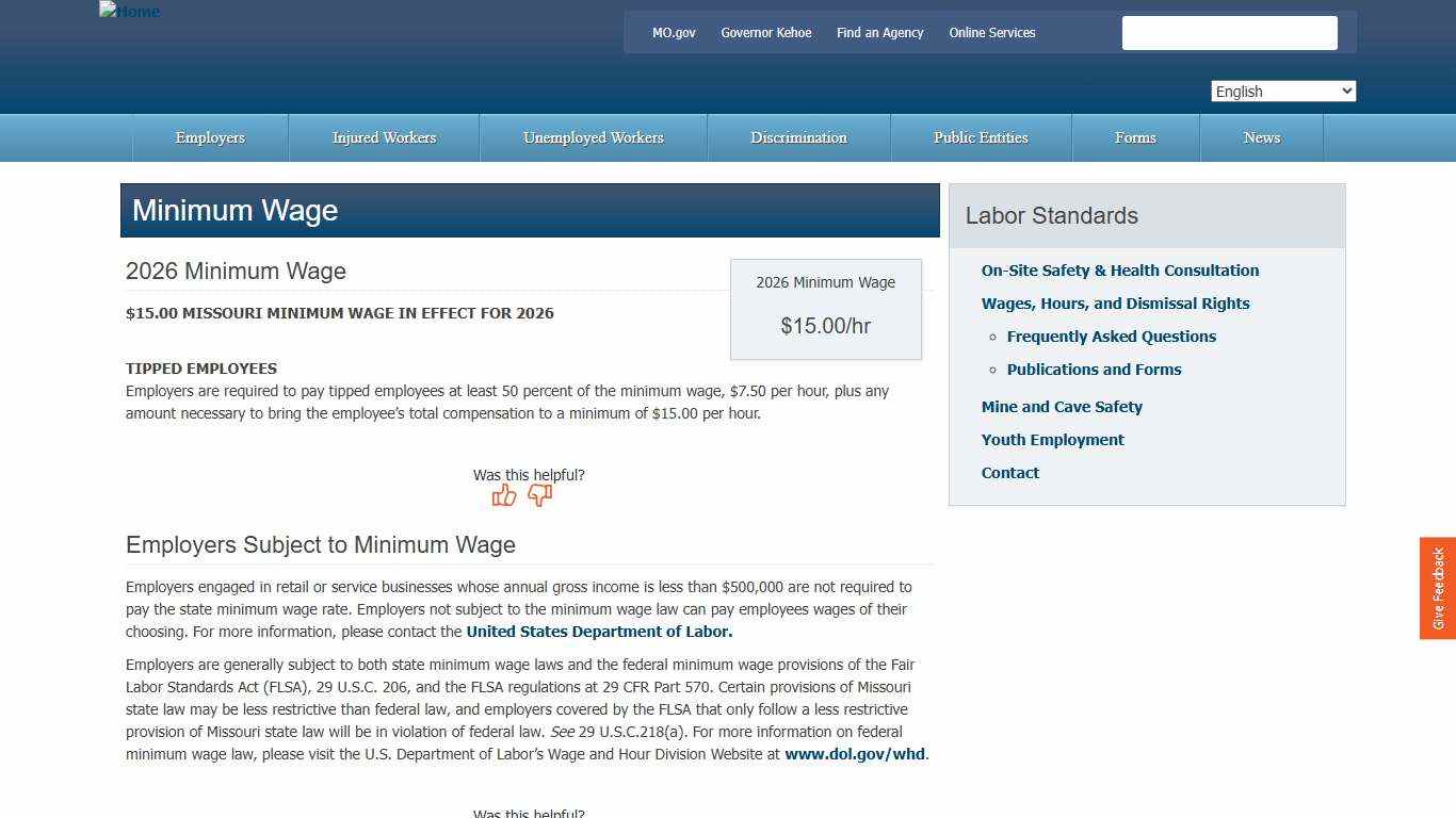 Minimum Wage Missouri Department of Labor and Industrial Relations